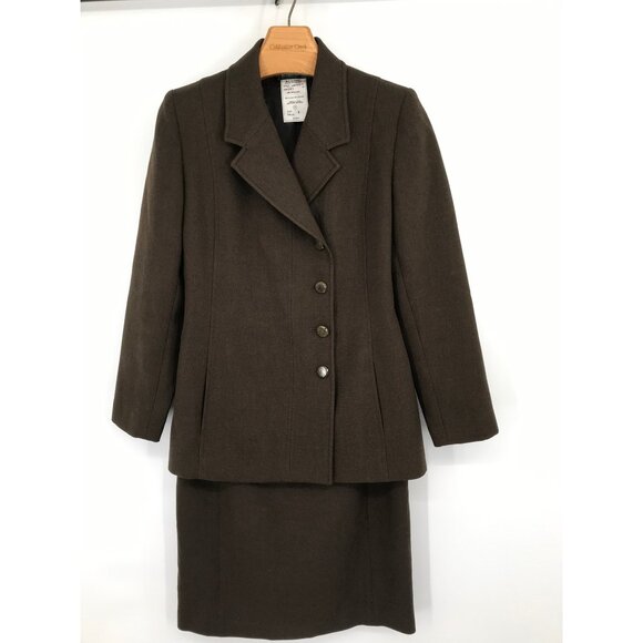 Harve Benard Women's Wool Skirt Suit Set Brown blazer jacket Size 10  40M - Picture 5 of 10